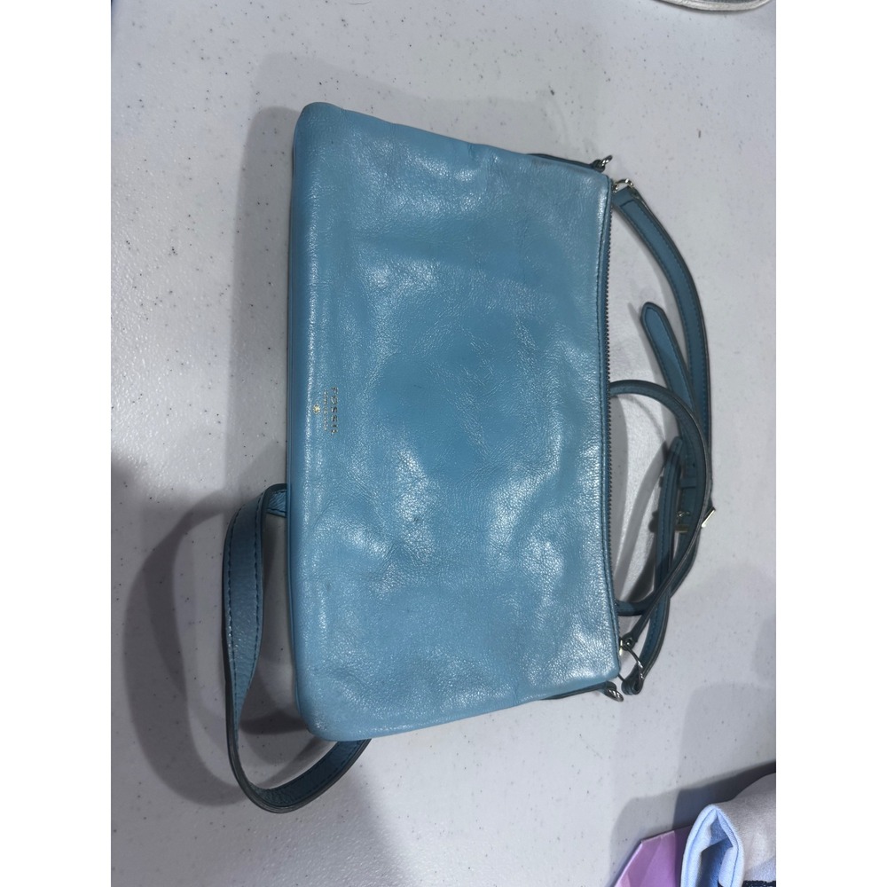 Fossil Blue Leather Crossbody Bag Zip Top Adjustable Strap Issue No. 1954